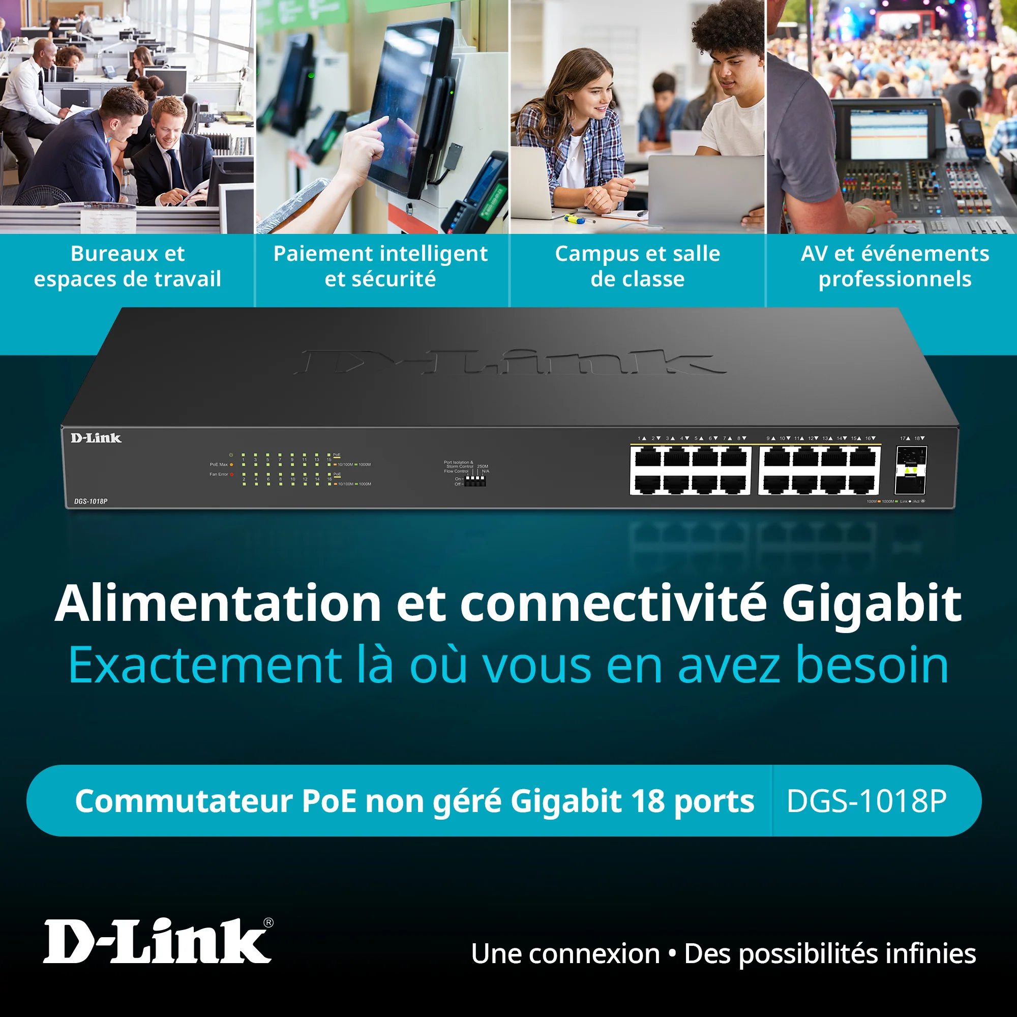 16-Port Gigabit PoE+ Unmanaged Switch with 2 SFP Ports - DGS-1018P - Image 10