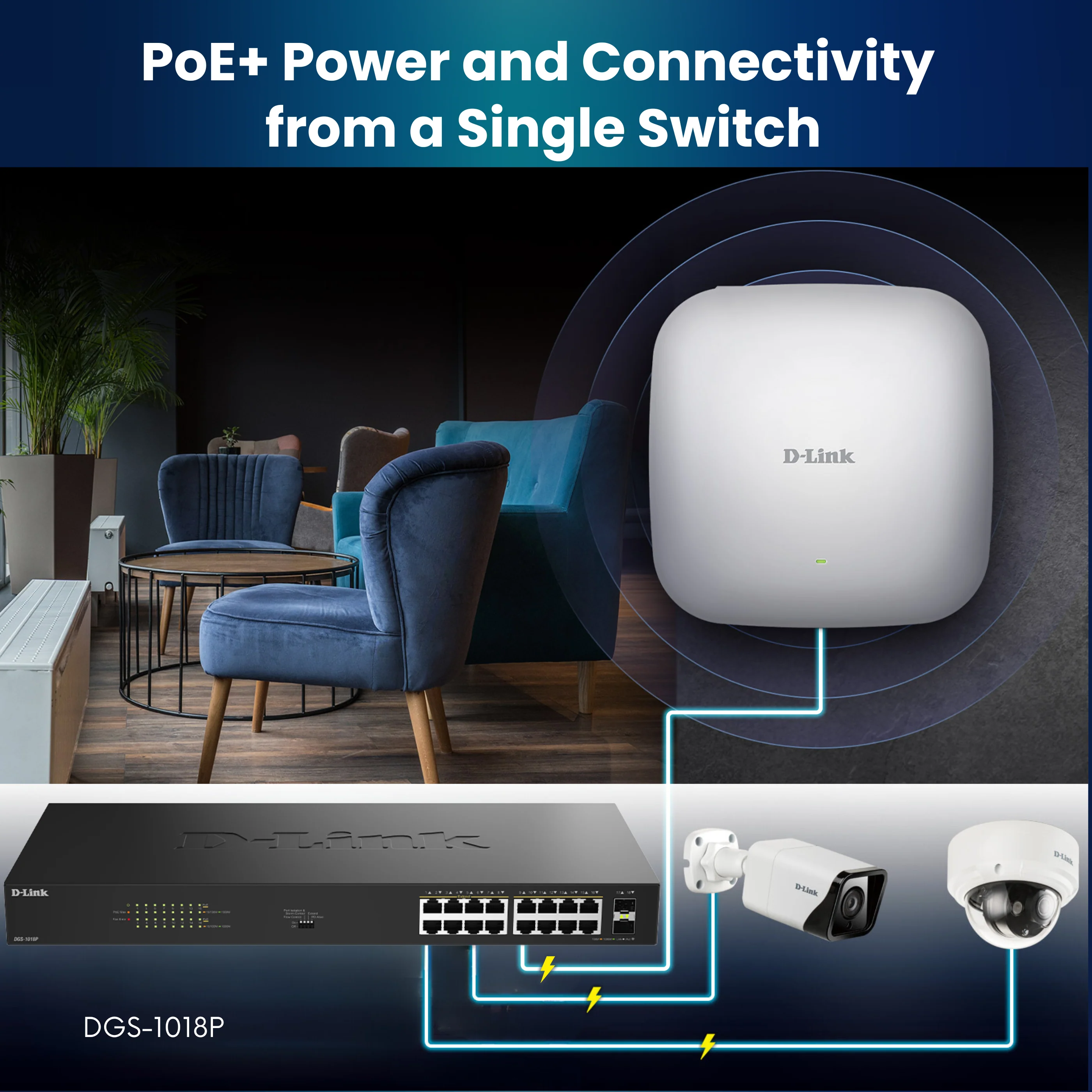 16-Port Gigabit PoE+ Unmanaged Switch with 2 SFP Ports - DGS-1018P - Image 2