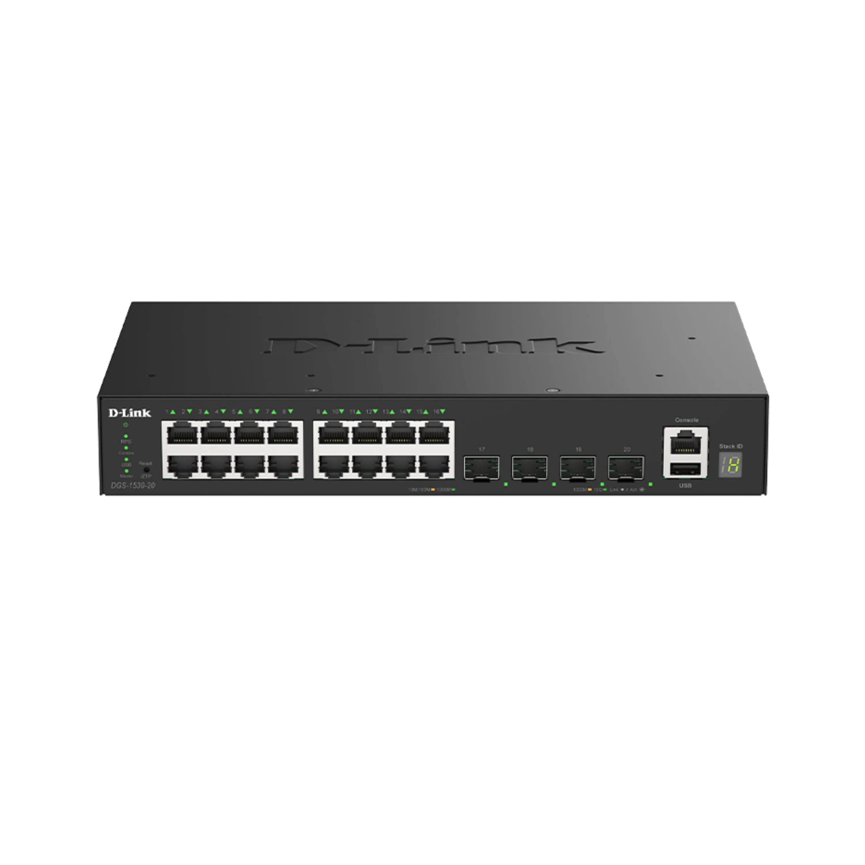 20-Port Gigabit Stackable Managed Ethernet Switch 10GbE Uplinks (DGS-1530-20) | 16x 1GbE Ports + 4x 10GbE SFP+ Ports, L3 Lite, VLANs, Fanless, Desktop/Rackmount, Follows NDAA/TAA