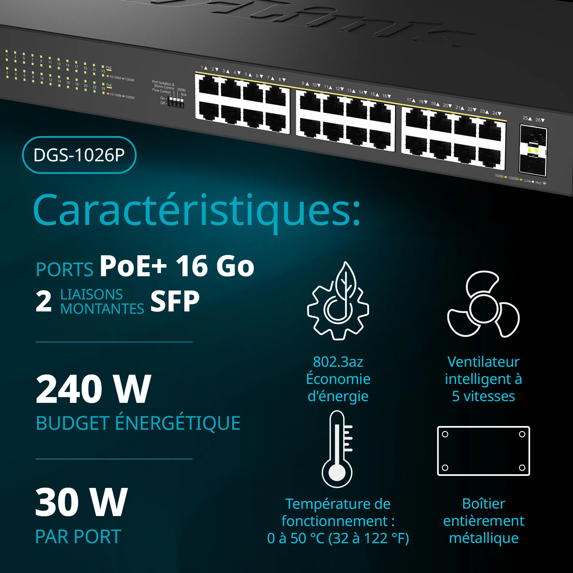 24-Port Gigabit PoE+ Unmanaged Switch with 2 SFP Ports - DGS-1026P - Image 11
