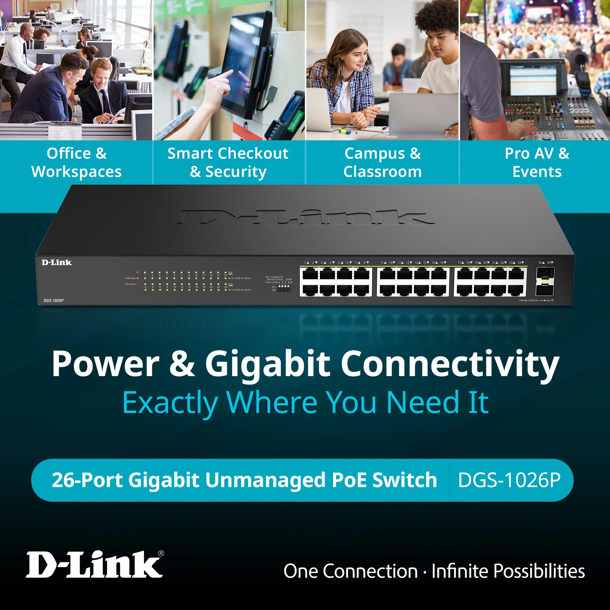 24-Port Gigabit PoE+ Unmanaged Switch with 2 SFP Ports - DGS-1026P - Image 6