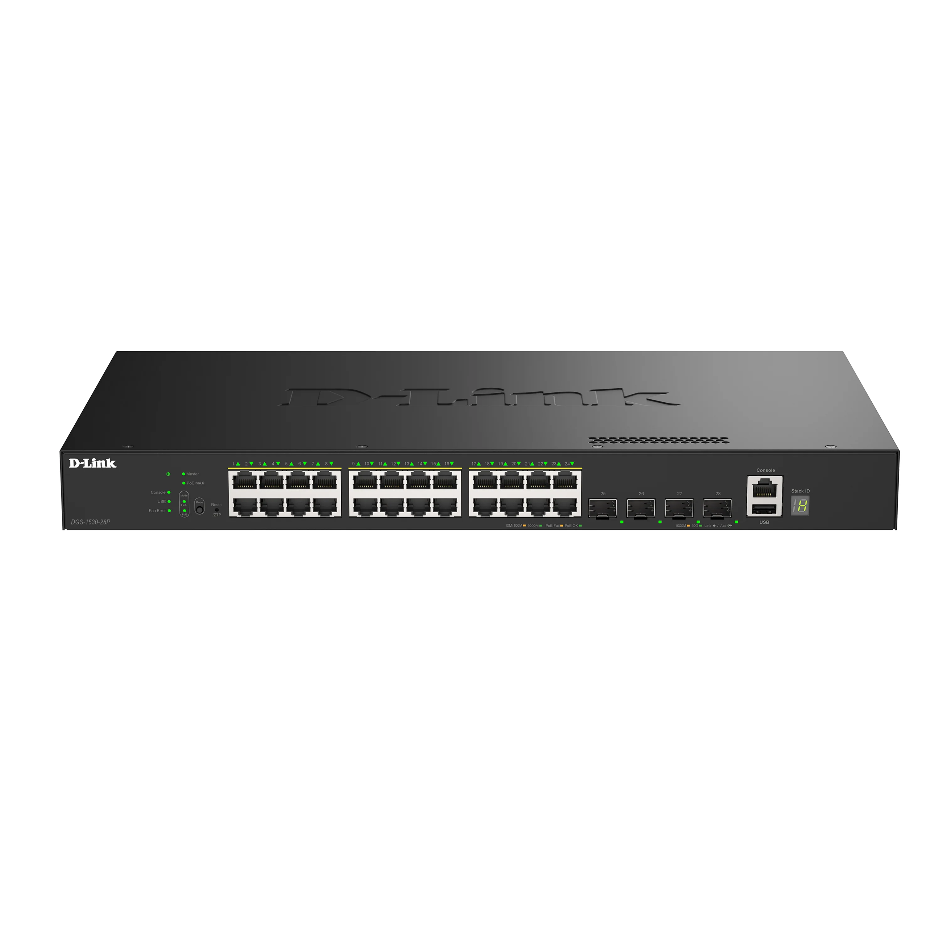 28-Port Gigabit Stackable Managed PoE+ Ethernet Switch with 10GbE Uplinks (DGS-1530-28P) | 24 PoE+Ports (370W) + 4x 10GbE SFP+ Ports, L3 Lite, VLANs, Rackmount, Follows NDAA/TAA