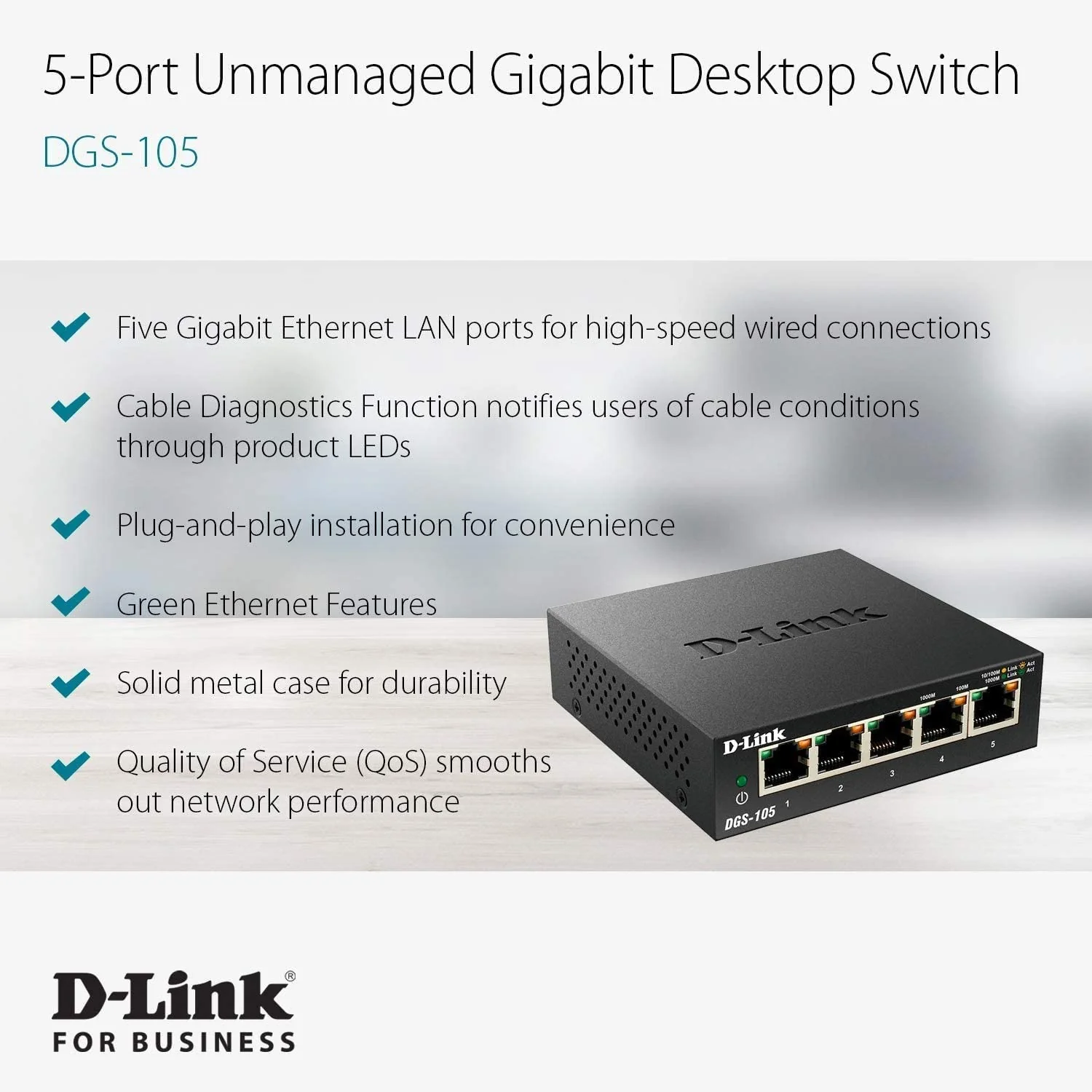 [Certified Refurbished] 5-Port Gigabit Metal Desktop Switch 2pk - DGS-105/2PK RE - Image 7