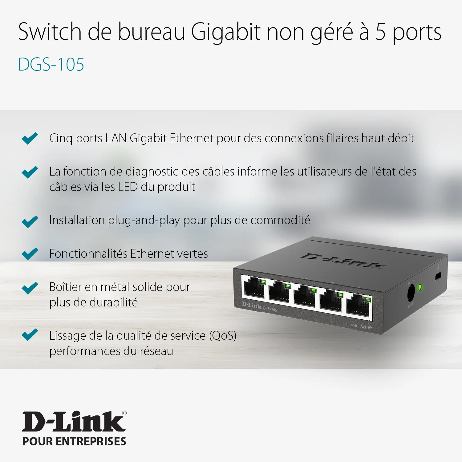 5-Port Unmanaged Gigabit Metal Desktop Switch - DGS-105 - Image 6