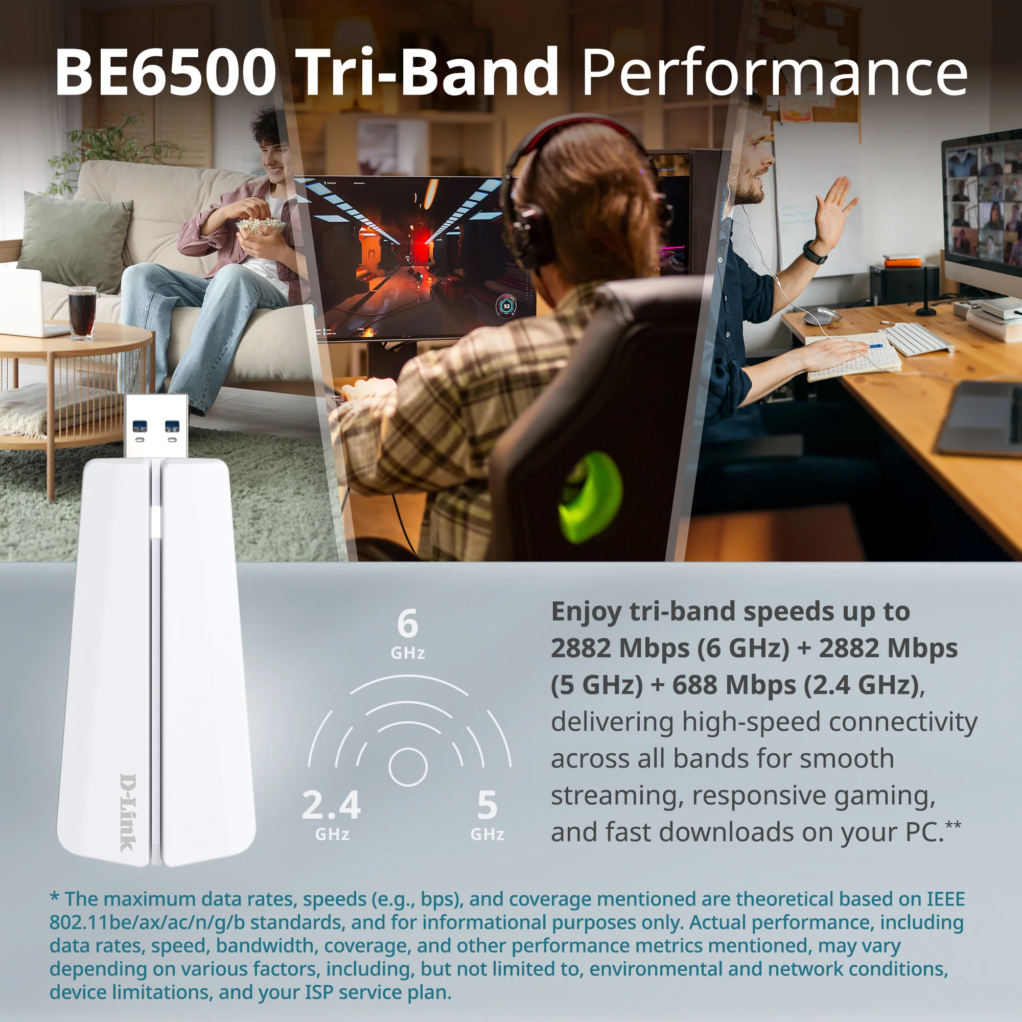 D-Link BE6500 Tri-Band Wi-Fi 7 Wireless USB 3.0 Adapter (AE65U) for Desktop or Laptop PC - Image 6