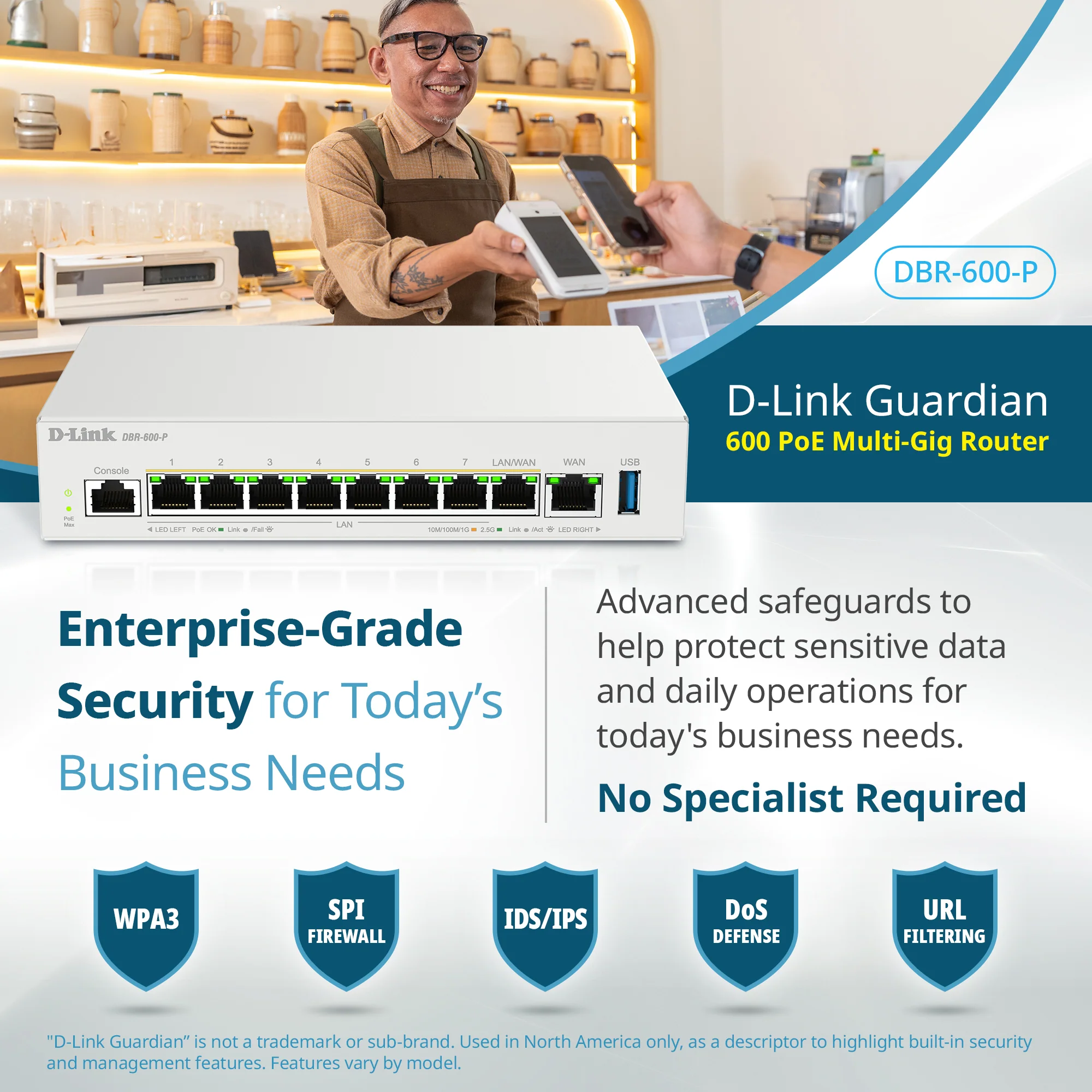 D-Link Guardian 600 PoE Multi-Gig Router (DBR-600-P) Premium Router with Multi-WAN Failover, SPI Firewall, 8x 2.5GbE PoE+ LAN, VPN, and Access Point Management (up to 10 APs) - Image 10