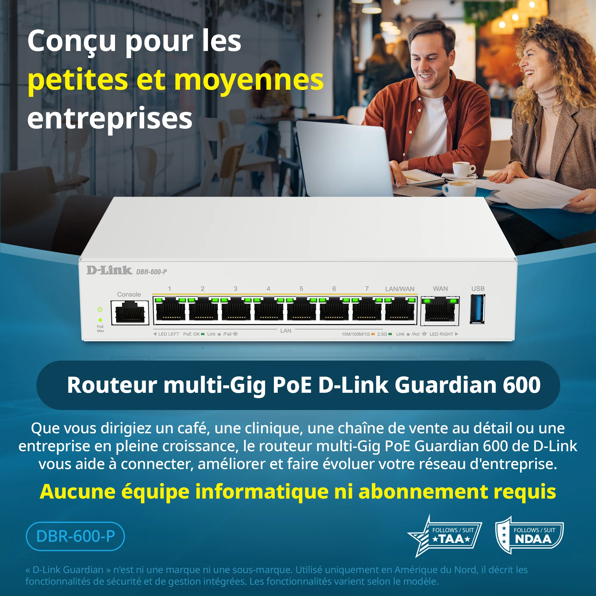 D-Link Guardian 600 PoE Multi-Gig Router (DBR-600-P) Premium Router with Multi-WAN Failover, SPI Firewall, 8x 2.5GbE PoE+ LAN, VPN, and Access Point Management (up to 10 APs) - Image 3