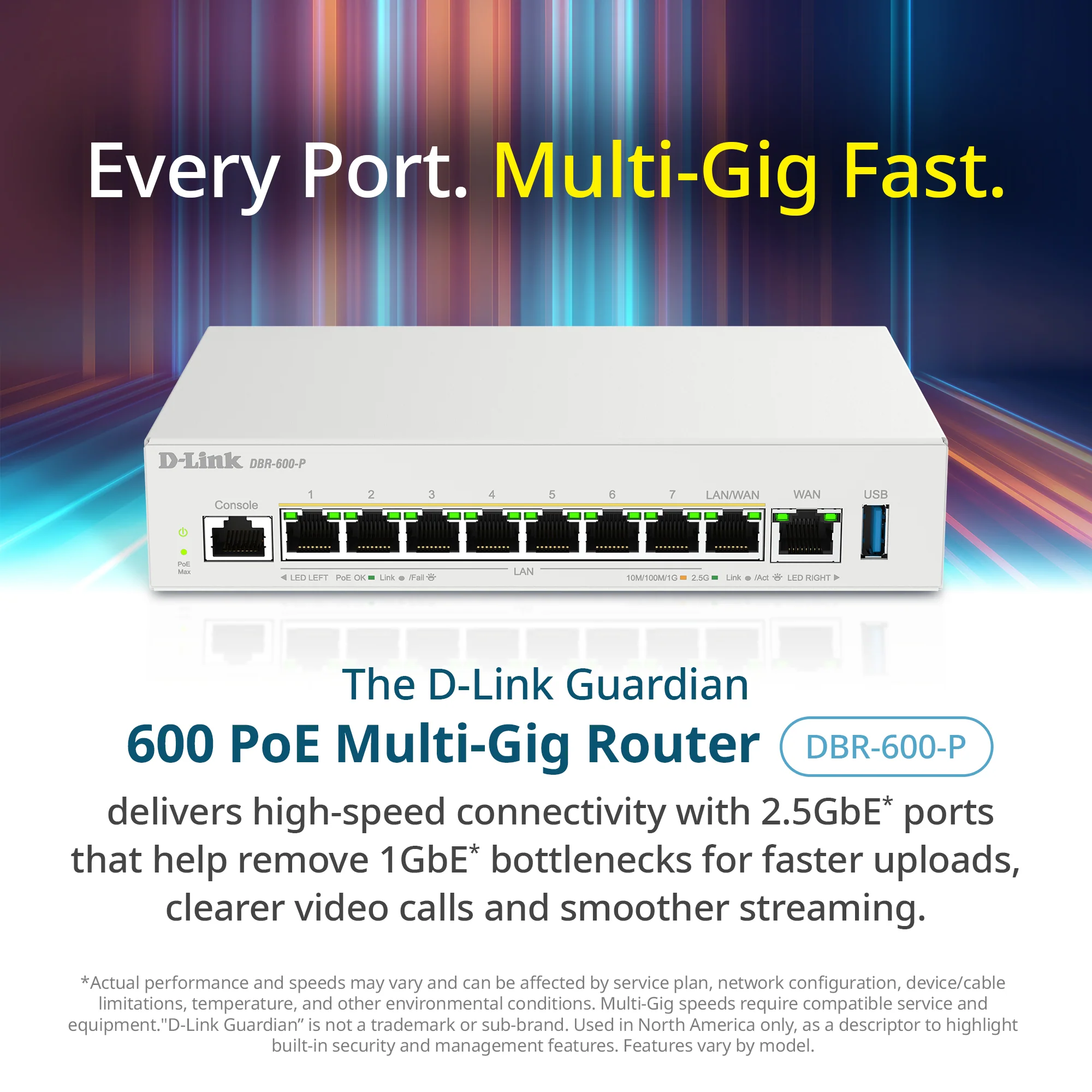 D-Link Guardian 600 PoE Multi-Gig Router (DBR-600-P) Premium Router with Multi-WAN Failover, SPI Firewall, 8x 2.5GbE PoE+ LAN, VPN, and Access Point Management (up to 10 APs) - Image 6
