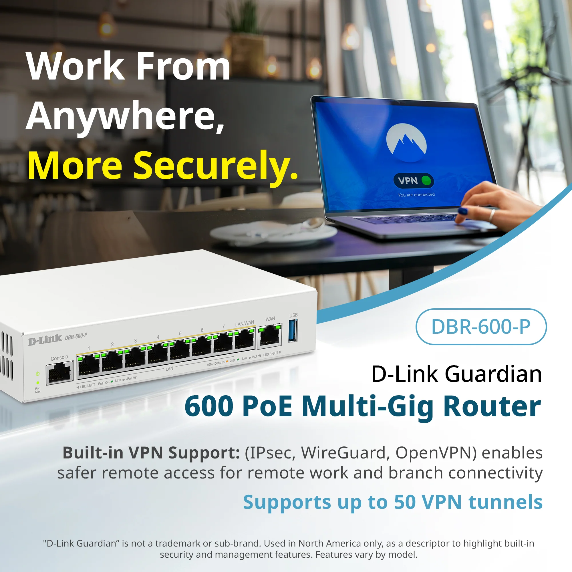 D-Link Guardian 600 PoE Multi-Gig Router (DBR-600-P) Premium Router with Multi-WAN Failover, SPI Firewall, 8x 2.5GbE PoE+ LAN, VPN, and Access Point Management (up to 10 APs) - Image 8