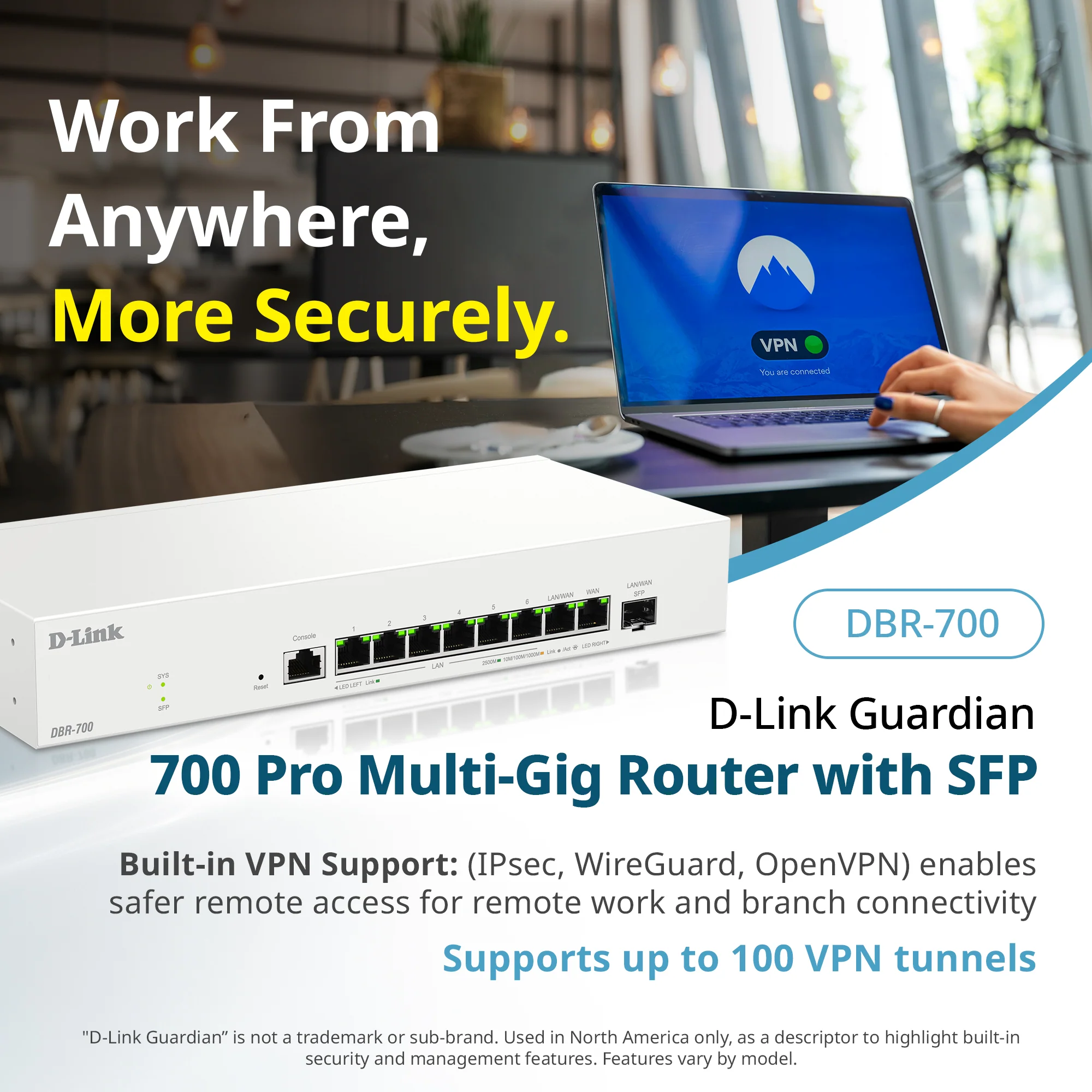 D-Link Guardian 700 Pro Multi-Gig Router with SFP (DBR-700), Premium Router with Multi-WAN Failover, SPI Firewall, 8x 2.5GbE LAN with SFP, VPN, and Centralized Access Point Management (up to 15 APs) - Image 6