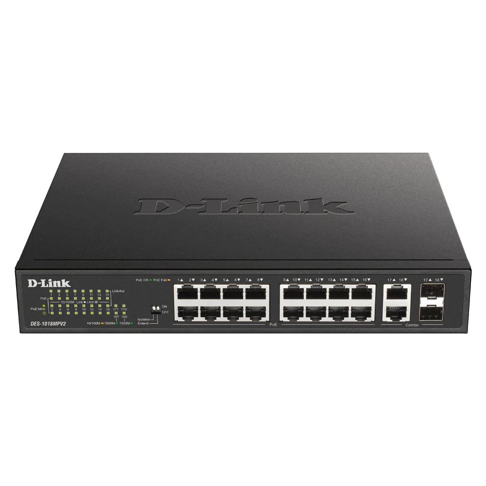 18-Port 10/100BASE-TX PoE Unmanaged Switch - DES-1018MPV2