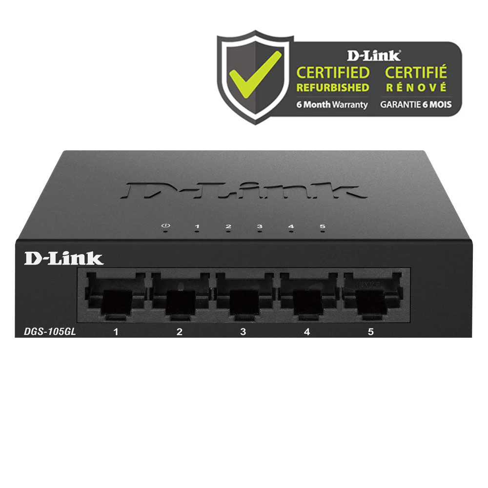 [Certified Refurbished] 5 Port Gigabit Metal Unmanaged Desktop Switch - DGS-105GL/RE