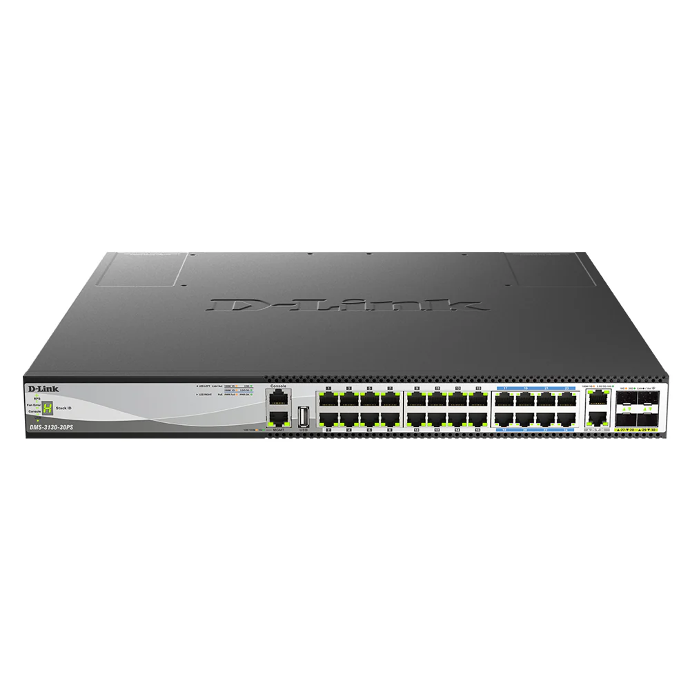 30-Port Fully Managed Multi-Gigabit PoE++ Stackable Switch with 2 10G & 4 25G Ports - DMS-3130-30PS