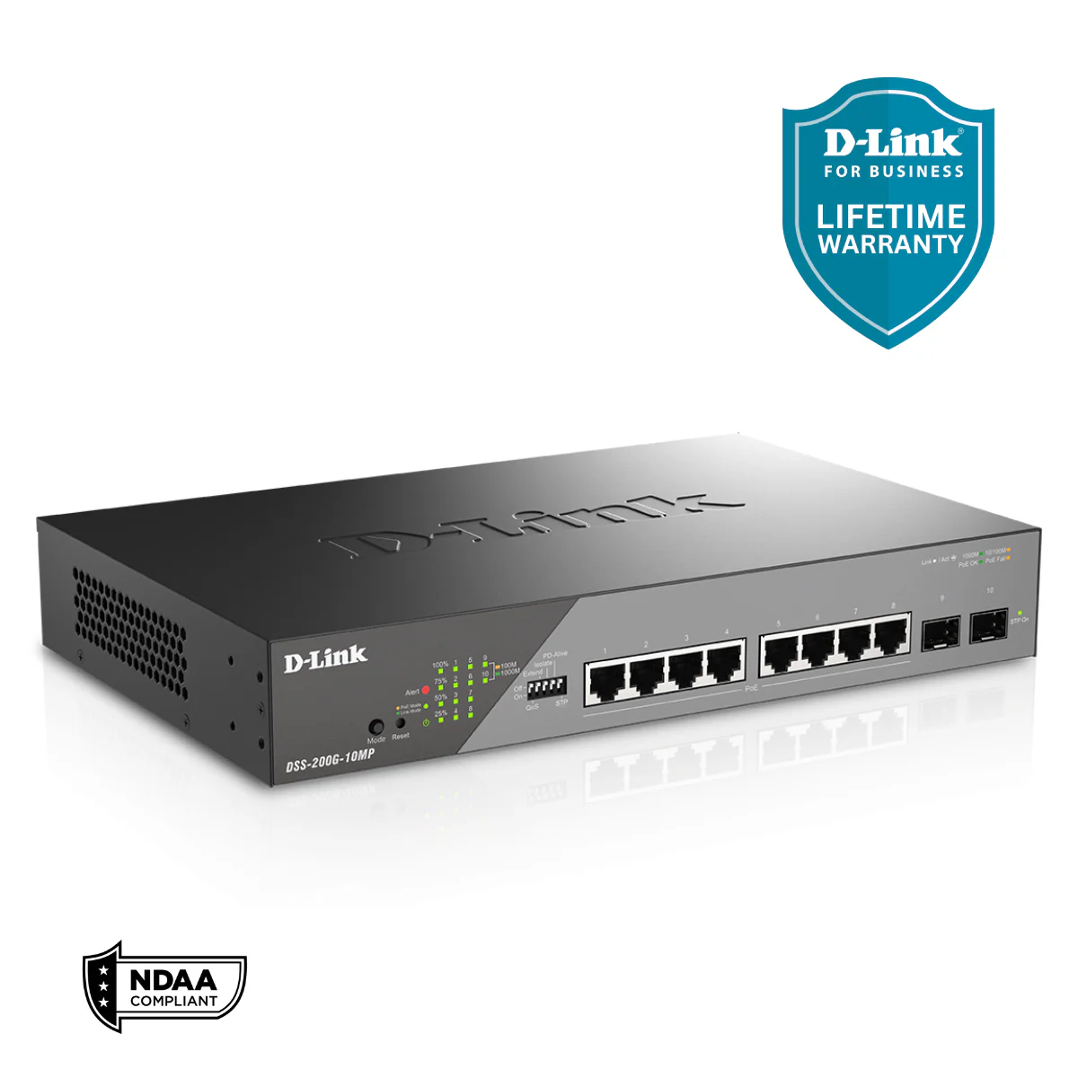 D-Link 8-Port Gigabit PoE+ Smart Managed Switch with 2 SFP Ports - DSS-200G-10MP - Image 12