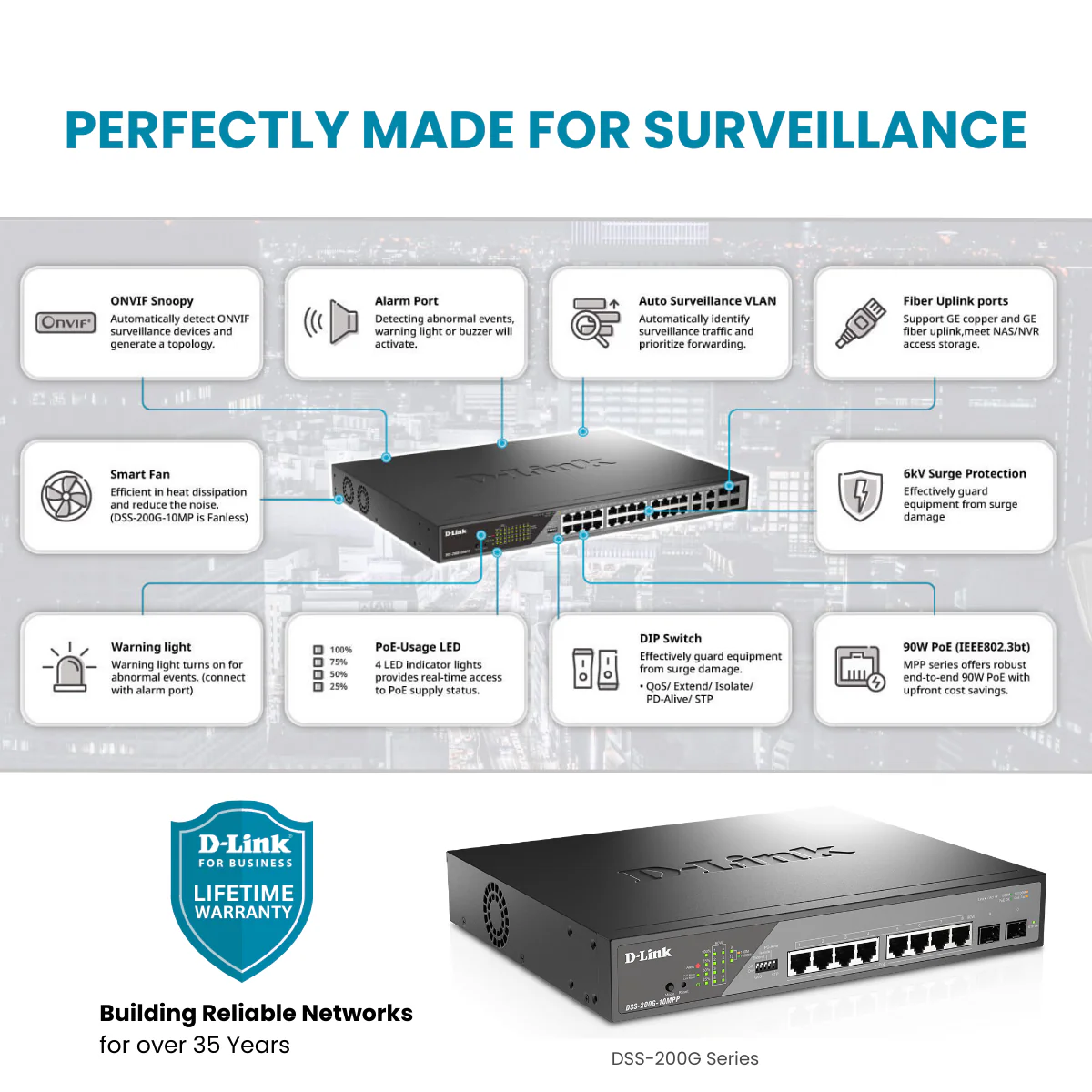 D-Link 8-Port Gigabit PoE+ Smart Managed Switch with 2 SFP Ports - DSS-200G-10MP - Image 5