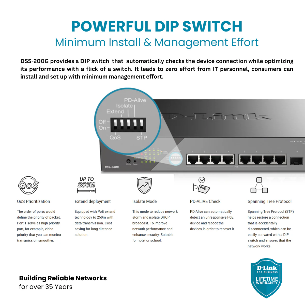D-Link 8-Port Gigabit PoE+ Smart Managed Switch with 2 SFP Ports - DSS-200G-10MP - Image 6